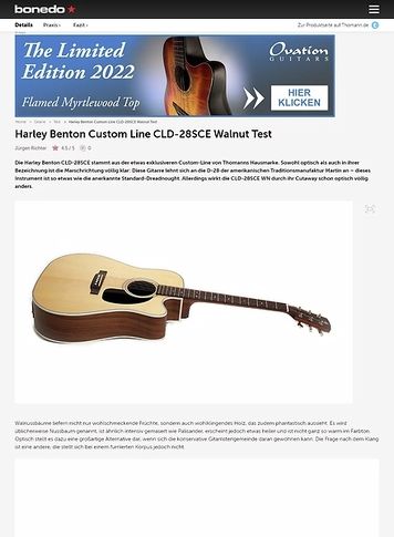 Bonedo.de Harley Benton Custom Line CLD-28SCE Walnut Bonedo.de Harley Benton Custom Line CLD-28SCE Walnut
