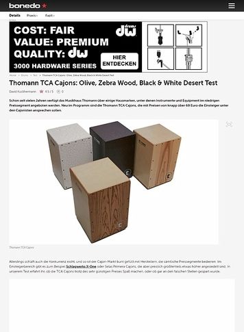 Bonedo.de Thomann TCA Cajons: Olive, Zebra Wood, Black & White Desert Bonedo.de Thomann TCA Cajons: Olive, Zebra Wood, Black & White Desert