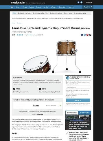 MusicRadar.com Tama Duo Birch and Dynamic Kapur Snare Drums MusicRadar.com Tama Duo Birch and Dynamic Kapur Snare Drums