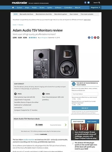 MusicRadar.com Adam Audio T5V Monitors MusicRadar.com Adam Audio T5V Monitors