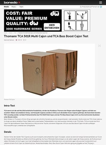 Bonedo.de Thomann TCA 501R Multi Cajon und TCA Bass Boost Cajon Bonedo.de Thomann TCA 501R Multi Cajon und TCA Bass Boost Cajon