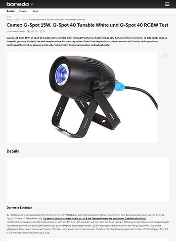 Bonedo.de Cameo Q-Spot 15W, Q-Spot 40 Tunable White und Q-Spot 40 RGBW Bonedo.de Cameo Q-Spot 15W, Q-Spot 40 Tunable White und Q-Spot 40 RGBW