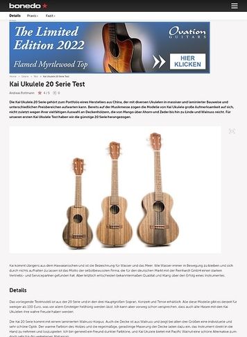 Bonedo.de Kai Ukulele 20 Serie Bonedo.de Kai Ukulele 20 Serie