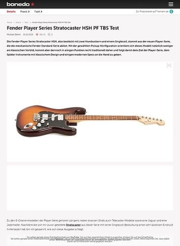 Bonedo.de Fender Player Series Stratocaster HSH PF TBS Bonedo.de Fender Player Series Stratocaster HSH PF TBS