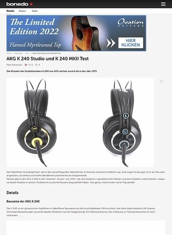 Bonedo.de AKG K 240 Studio und K 240 MKII Bonedo.de AKG K 240 Studio und K 240 MKII