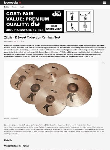 Bonedo.de Zildjian K Sweet Collection Cymbals Bonedo.de Zildjian K Sweet Collection Cymbals