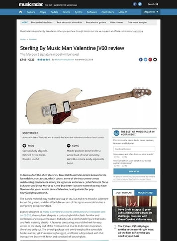 MusicRadar.com Sterling By Music Man Valentine JV60 MusicRadar.com Sterling By Music Man Valentine JV60