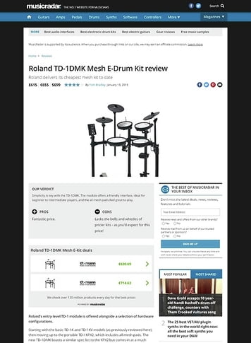 MusicRadar.com Roland TD-1DMK Mesh E-Drum Kit MusicRadar.com Roland TD-1DMK Mesh E-Drum Kit