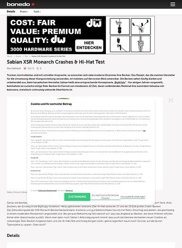 Bonedo.de Sabian XSR Monarch Crashes & Hi-Hat Bonedo.de Sabian XSR Monarch Crashes & Hi-Hat
