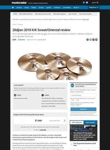 MusicRadar.com Zildjian 2019 K/K Sweet/Oriental MusicRadar.com Zildjian 2019 K/K Sweet/Oriental