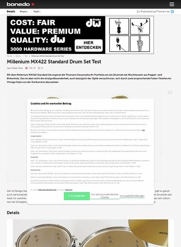 Bonedo.de Millenium MX422 Standard Drum Set Bonedo.de Millenium MX422 Standard Drum Set