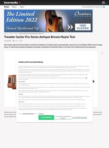 Bonedo.de Traveler Guitar Pro Series Antique Brown Maple Bonedo.de Traveler Guitar Pro Series Antique Brown Maple