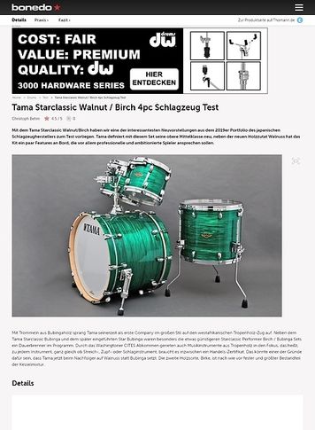 Bonedo.de Tama Starclassic Walnut/Birch 4pc Bonedo.de Tama Starclassic Walnut/Birch 4pc