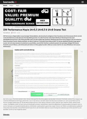 Bonedo.de DW Performance Maple 14x5,5 14x6,5 & 14x8 Snares Test Bonedo.de DW Performance Maple 14x5,5 14x6,5 & 14x8 Snares Test