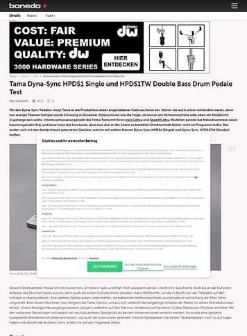Bonedo.de Tama Dyna-Sync HPDS1 Single- und HPDS1TW Double Bass Drum Pedal Bonedo.de Tama Dyna-Sync HPDS1 Single- und HPDS1TW Double Bass Drum Pedal