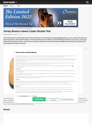 Bonedo.de Harley Benton Hawaii Cedar Ukulelen Bonedo.de Harley Benton Hawaii Cedar Ukulelen