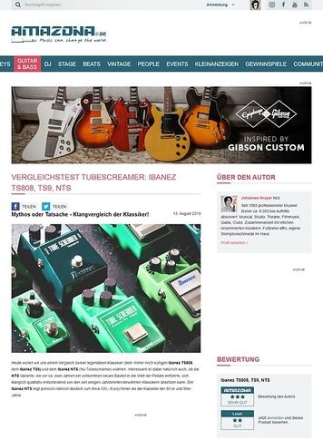Amazona.de Vergleichstest Tubescreamer: Ibanez TS808, TS9 und NTS Amazona.de Vergleichstest Tubescreamer: Ibanez TS808, TS9 und NTS