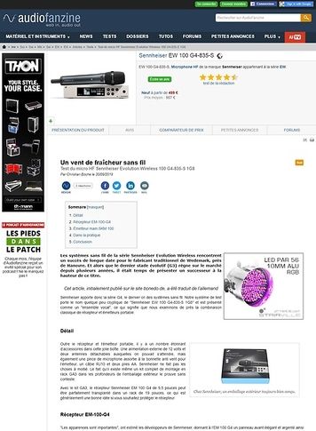 Audiofanzine.com Sennheiser EW 100 G4-835-S Audiofanzine.com Sennheiser EW 100 G4-835-S