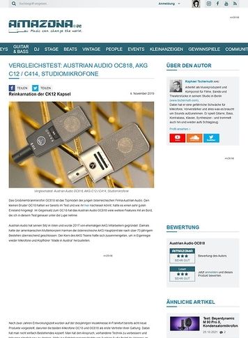 Amazona.de Vergleichstest: Austrian Audio OC818 und AKG C12 / C414, Studiomikrofone Amazona.de Vergleichstest: Austrian Audio OC818 und AKG C12 / C414, Studiomikrofone