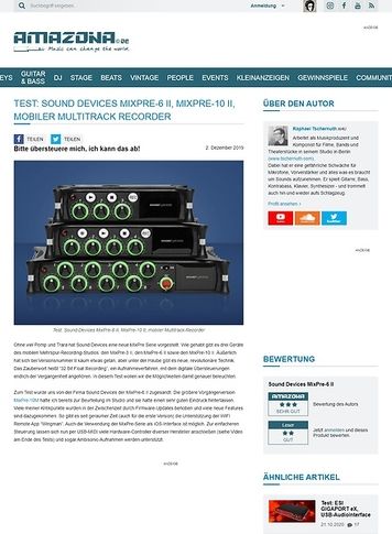 Amazona.de Sound Devices MixPre-6 II, MixPre-3 II und MixPre-10 II Amazona.de Sound Devices MixPre-6 II, MixPre-3 II und MixPre-10 II