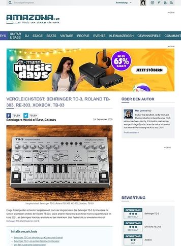 Amazona.de Vergleichstest: Behringer TD-3 vs Din Sync RE-303, Roland TB-03, Xoxbox und TB-303 Amazona.de Vergleichstest: Behringer TD-3 vs Din Sync RE-303, Roland TB-03, Xoxbox und TB-303