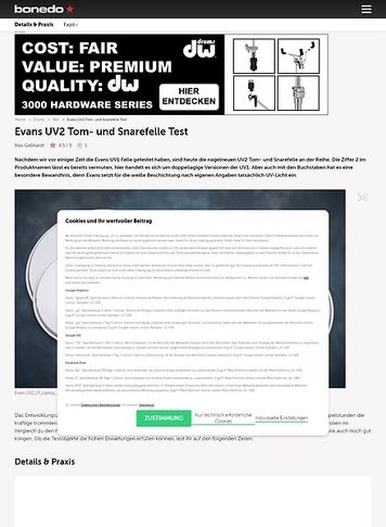 Bonedo.de Evans UV2 Tom- und Snarefelle Bonedo.de Evans UV2 Tom- und Snarefelle
