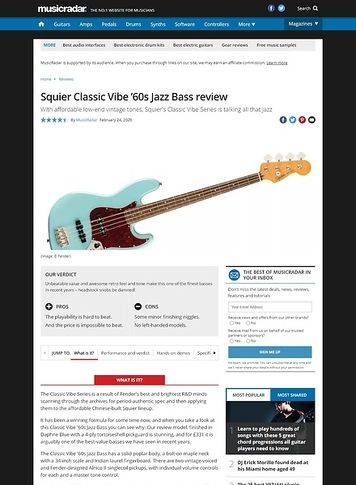 MusicRadar.com Fender SQ CV 60s Jazz Bass MusicRadar.com Fender SQ CV 60s Jazz Bass