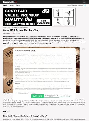 Bonedo.de Meinl HCS Bronze Cymbals Bonedo.de Meinl HCS Bronze Cymbals