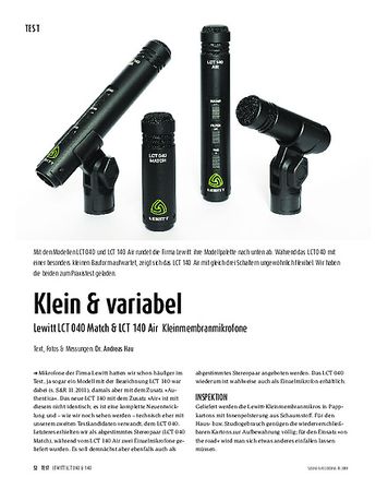 Sound & Recording Lewitt LCT 040 & LCT 140 Air Sound & Recording Lewitt LCT 040 & LCT 140 Air