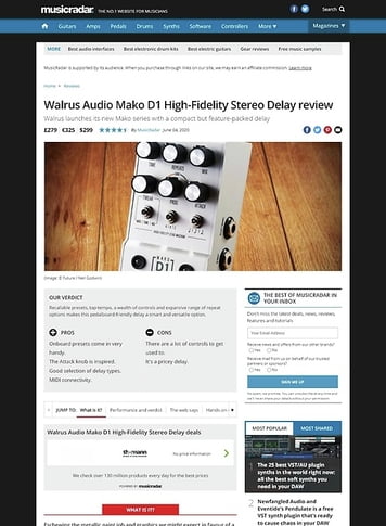 MusicRadar.com Walrus Audio Mako D1 High-Fidelity Stereo Delay MusicRadar.com Walrus Audio Mako D1 High-Fidelity Stereo Delay