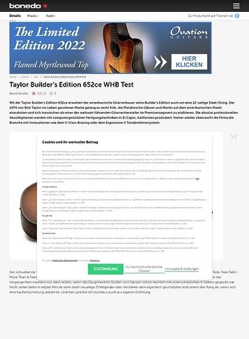 Bonedo.de Taylor Builder’s Edition 652ce WHB Bonedo.de Taylor Builder’s Edition 652ce WHB