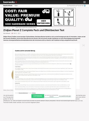 Bonedo.de Zildjian Planet Z Complete Pack und Effektbecken Bonedo.de Zildjian Planet Z Complete Pack und Effektbecken