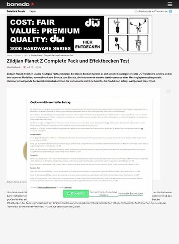 Bonedo.de Zildjian Planet Z Complete Pack und Effektbecken Bonedo.de Zildjian Planet Z Complete Pack und Effektbecken