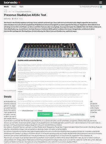 Bonedo.de Presonus StudioLive AR16c Bonedo.de Presonus StudioLive AR16c