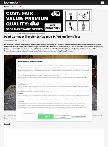 Bonedo.de Pearl Compact Traveler Schlagzeug & Add-on Toms Bonedo.de Pearl Compact Traveler Schlagzeug & Add-on Toms
