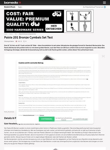 Bonedo.de Paiste 201 Bronze Cymbals Set Bonedo.de Paiste 201 Bronze Cymbals Set