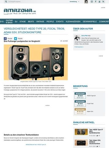 Amazona.de Vergleichstest: HEDD Type 20, Focal Trio6, Adam S3V, Studiomonitore Amazona.de Vergleichstest: HEDD Type 20, Focal Trio6, Adam S3V, Studiomonitore