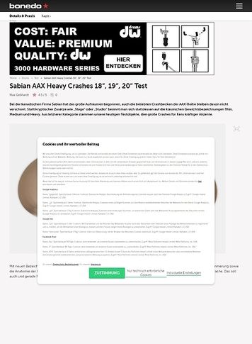 Bonedo.de Sabian AAX Heavy Crashes 18“, 19“, 20“ Bonedo.de Sabian AAX Heavy Crashes 18“, 19“, 20“