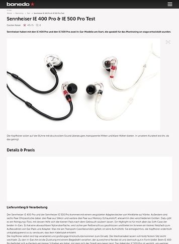 Bonedo.de Sennheiser IE 400 Pro & IE 500 Pro Bonedo.de Sennheiser IE 400 Pro & IE 500 Pro