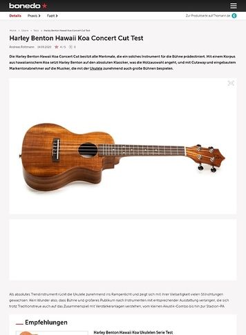 Bonedo.de Harley Benton Hawaii Koa Concert Cut Bonedo.de Harley Benton Hawaii Koa Concert Cut