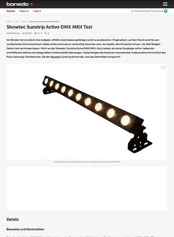 Bonedo.de Showtec Sunstrip Active DMX MKII Bonedo.de Showtec Sunstrip Active DMX MKII