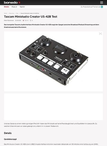 Bonedo.de Tascam Ministudio Creator US-42B Bonedo.de Tascam Ministudio Creator US-42B