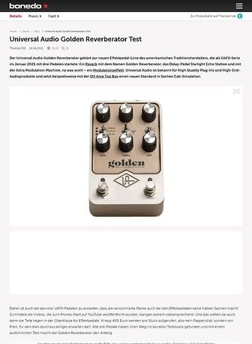 Bonedo.de Universal Audio Golden Reverberator Bonedo.de Universal Audio Golden Reverberator