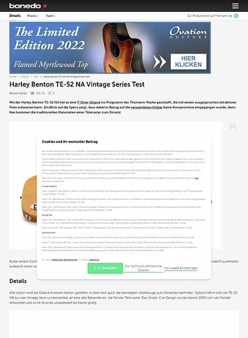 Bonedo.de Harley Benton TE-52 NA Vintage Series Bonedo.de Harley Benton TE-52 NA Vintage Series