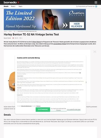 Bonedo.de Harley Benton TE-52 NA Vintage Series Bonedo.de Harley Benton TE-52 NA Vintage Series