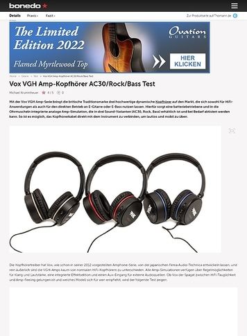 Bonedo.de Vox VGH Amp-Kopfhörer AC30/Rock/Bass Bonedo.de Vox VGH Amp-Kopfhörer AC30/Rock/Bass
