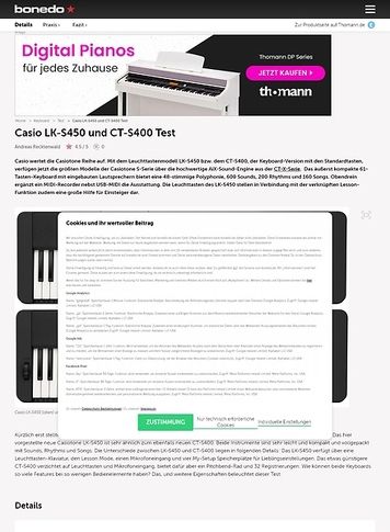 Bonedo.de Casio LK-S450 und CT-S400 Bonedo.de Casio LK-S450 und CT-S400