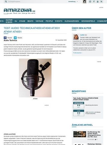Amazona.de Test: Audio Technica AT4050 AT4040 AT3031 AT4041 AT4051 Amazona.de Test: Audio Technica AT4050 AT4040 AT3031 AT4041 AT4051