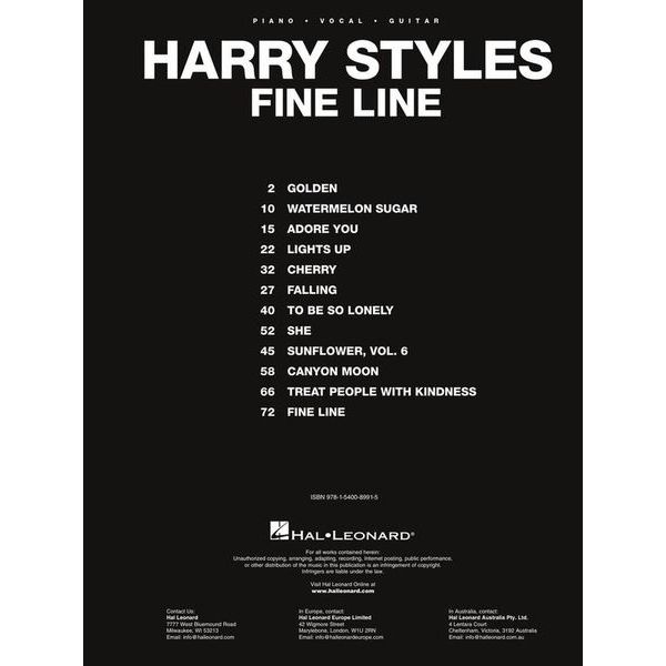 Hal Leonard Harry Styles Fine Line Piano